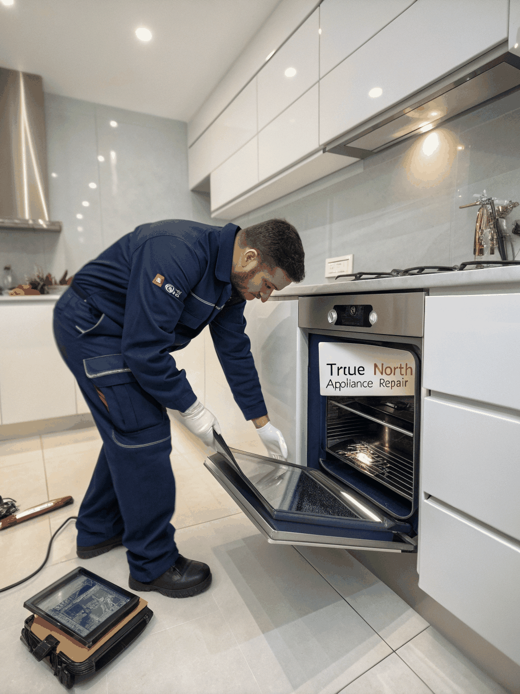 Professional appliance repair technician servicing a kitchen in Acworth Georgia