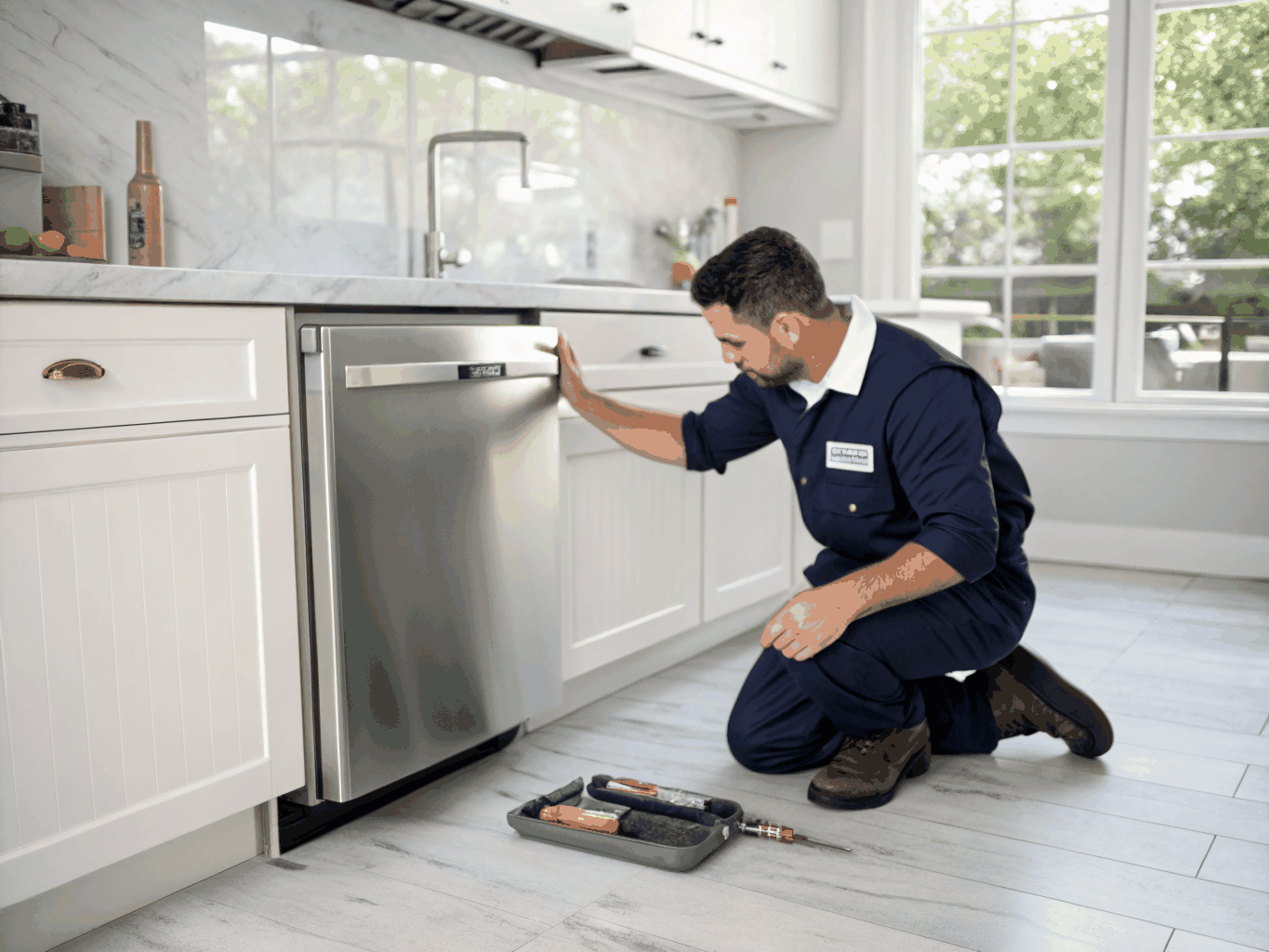 Certified appliance technician diagnosing a Bosch dishwasher