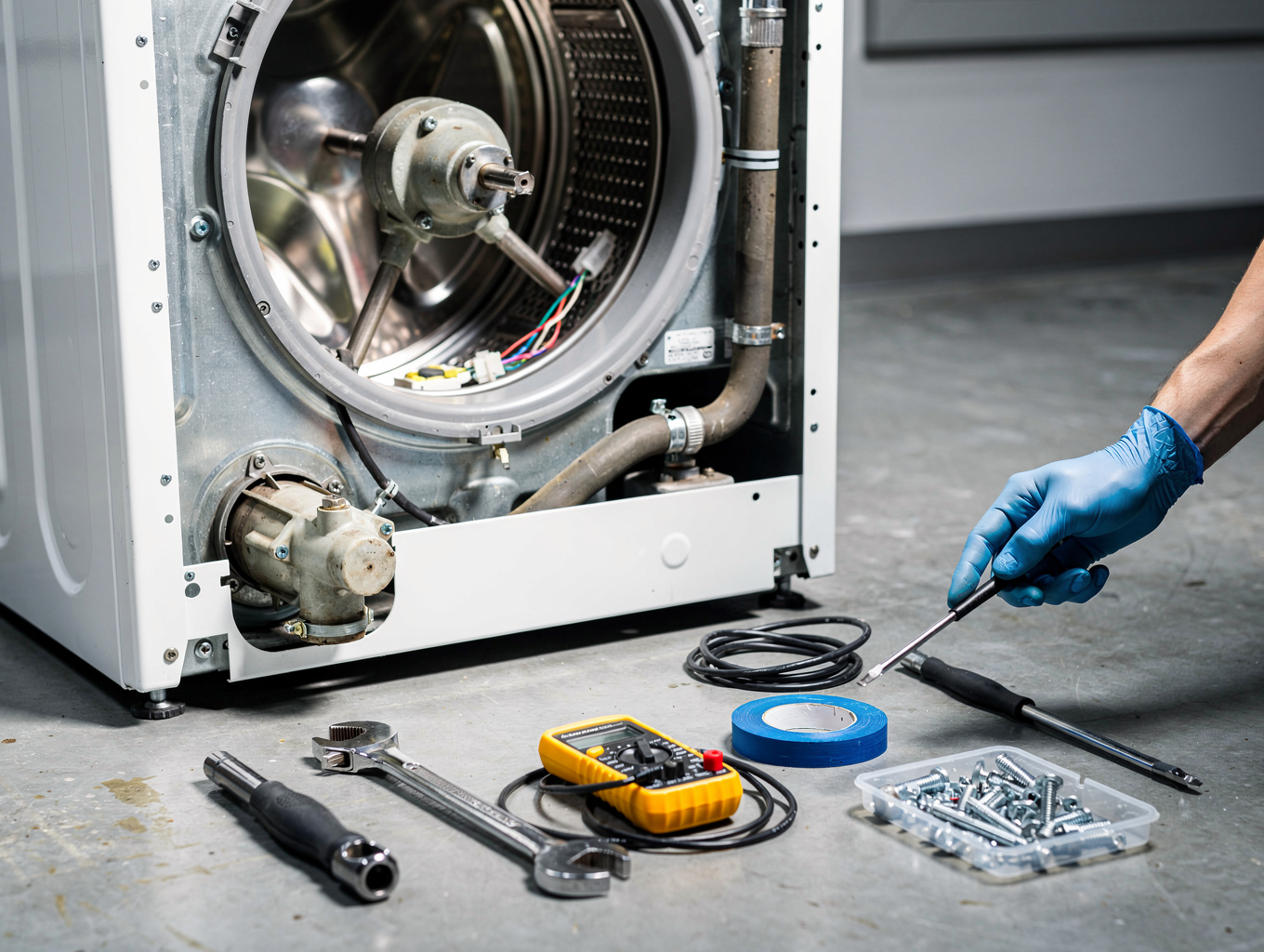 Repairing a dryer drum roller assembly and replacing worn felt seals