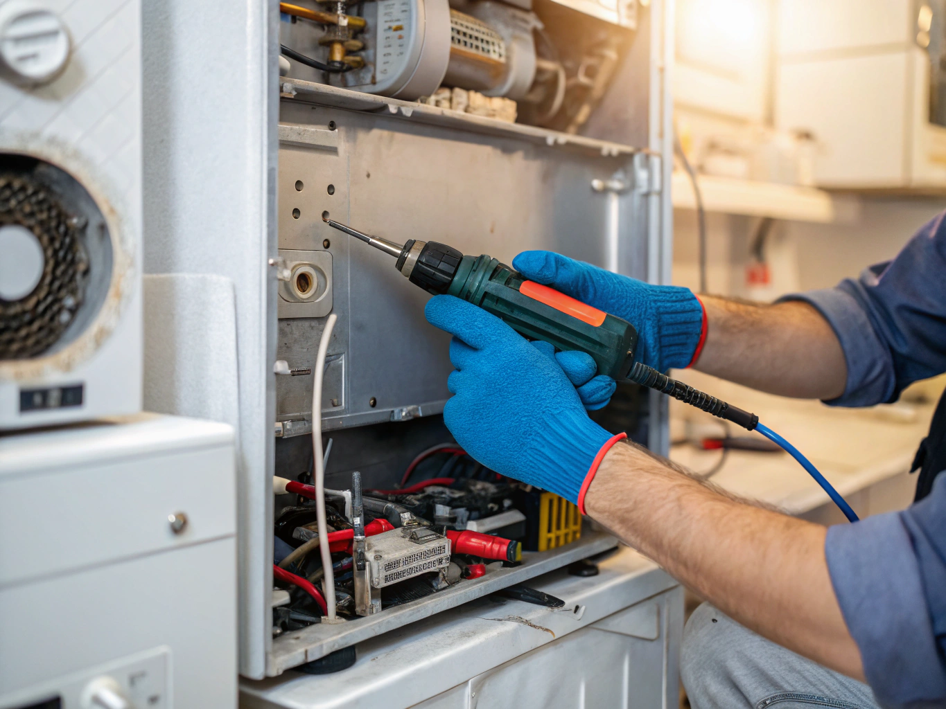 Appliance repair professional testing a dryer thermal fuse with a multimeter
