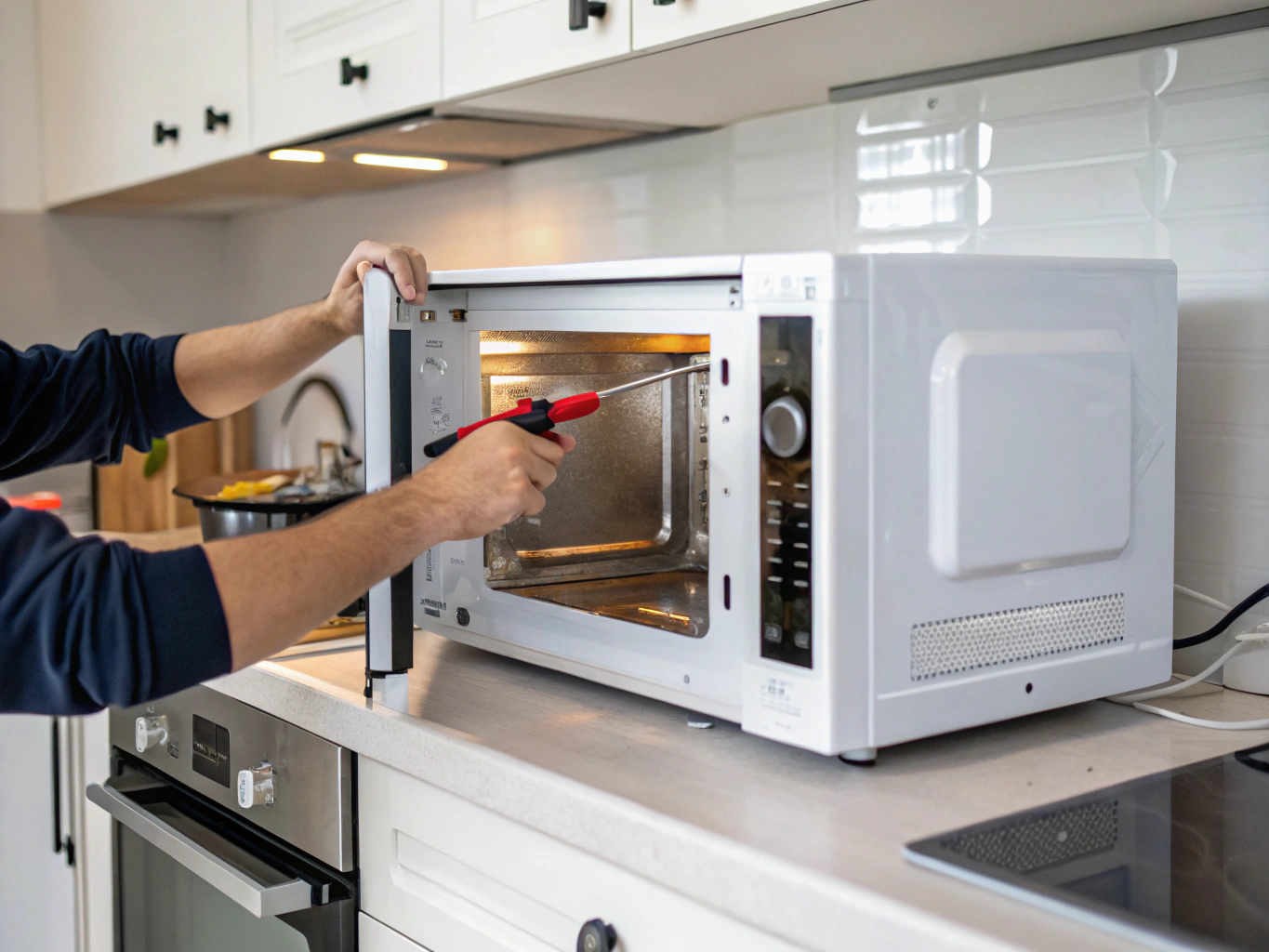 Built-in over-the-range microwave electronic door switch and exhaust servicing
