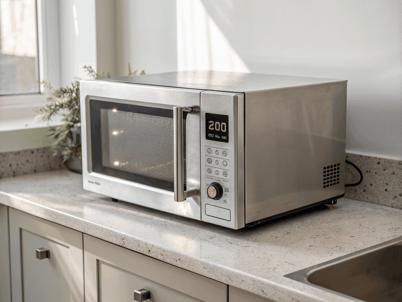 Modern built-in microwave appliance in a clean kitchen setting